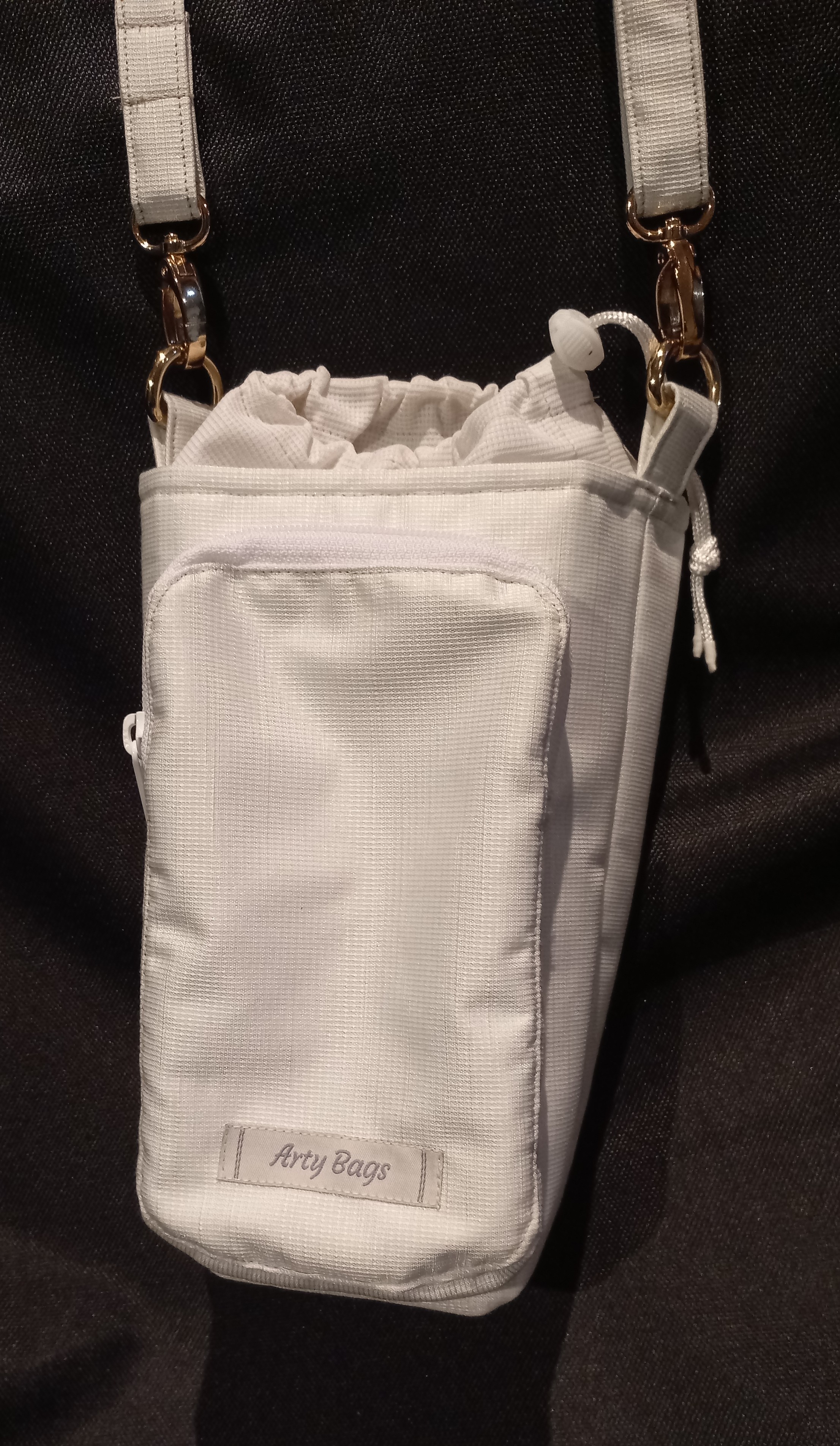 Wanda, water bottle & mobile phone